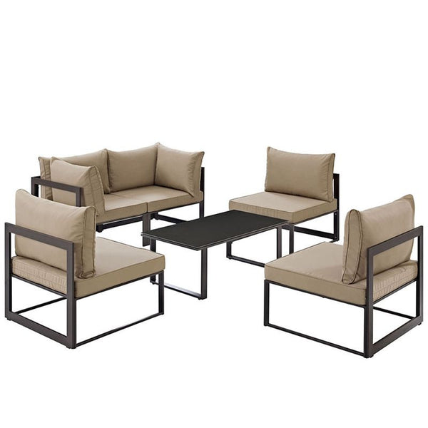 Fortuna 6 Piece Outdoor Patio Sectional Sofa Set in Brown Mocha