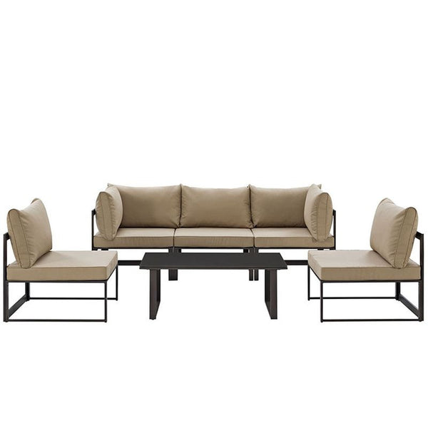 Fortuna 6 Piece Outdoor Patio Sectional Sofa Set in Brown Mocha