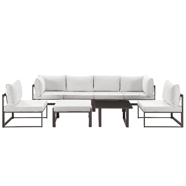 Fortuna 8 Piece Outdoor Patio Sectional Sofa Set in Brown White