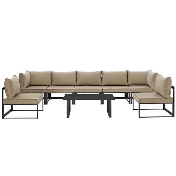 Fortuna 8 Piece Outdoor Patio Sectional Sofa Set in Brown Mocha