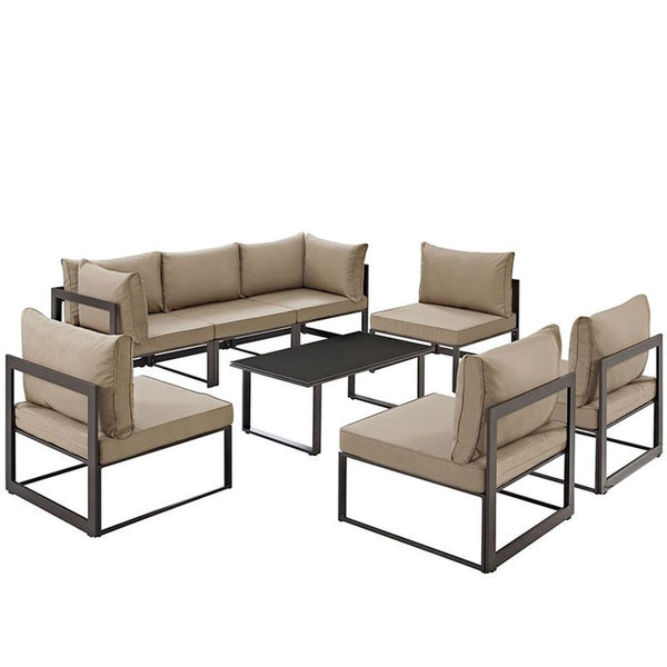 Fortuna 8 Piece Outdoor Patio Sectional Sofa Set in Brown Mocha