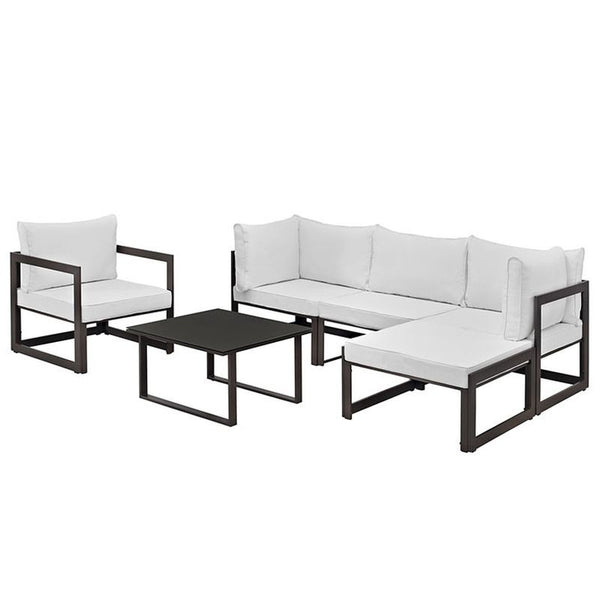 Fortuna 6 Piece Outdoor Patio Sectional Sofa Set in Brown White
