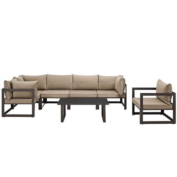 Fortuna 7 Piece Outdoor Patio Sectional Sofa Set in Brown Mocha