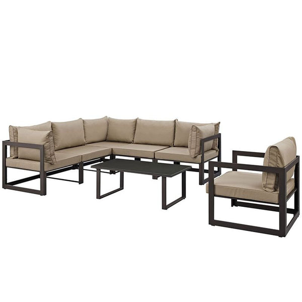 Fortuna 7 Piece Outdoor Patio Sectional Sofa Set in Brown Mocha
