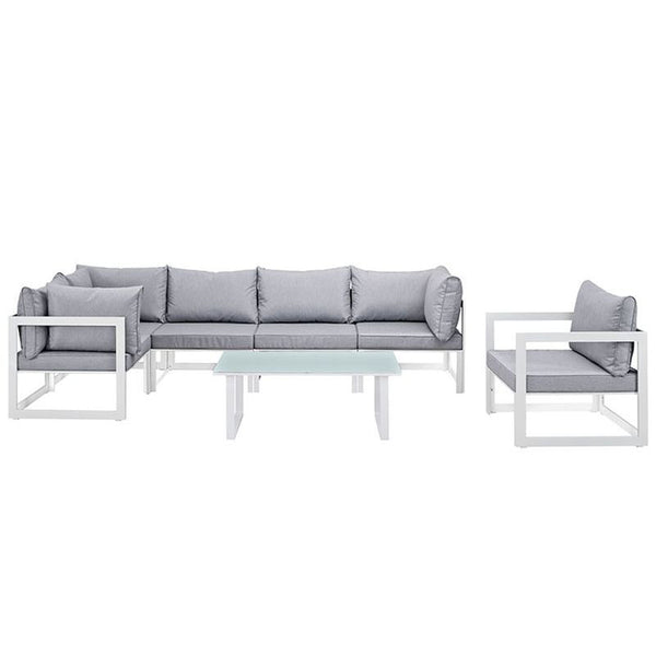 Fortuna 7 Piece Outdoor Patio Sectional Sofa Set in White Gray