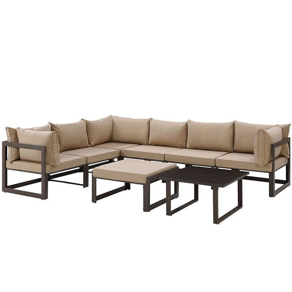 Fortuna 8 Piece Outdoor Patio Sectional Sofa Set in Brown Mocha