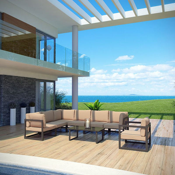 Fortuna 8 Piece Outdoor Patio Sectional Sofa Set in Brown Mocha