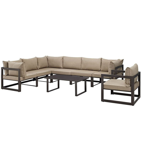 Fortuna 8 Piece Outdoor Patio Sectional Sofa Set in Brown Mocha