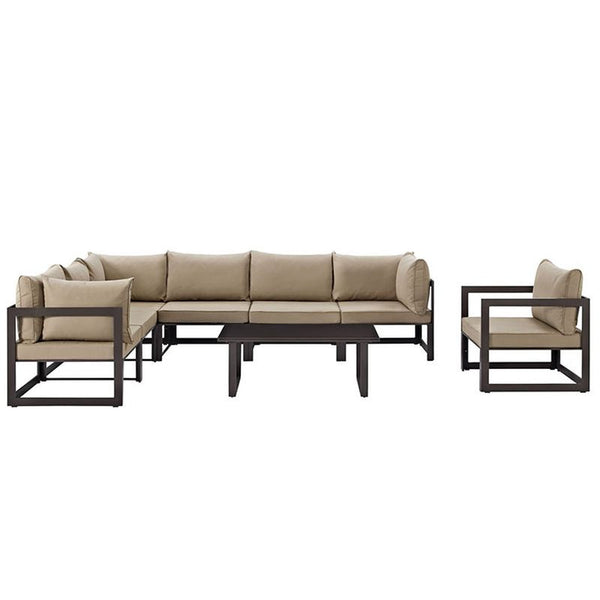 Fortuna 8 Piece Outdoor Patio Sectional Sofa Set in Brown Mocha