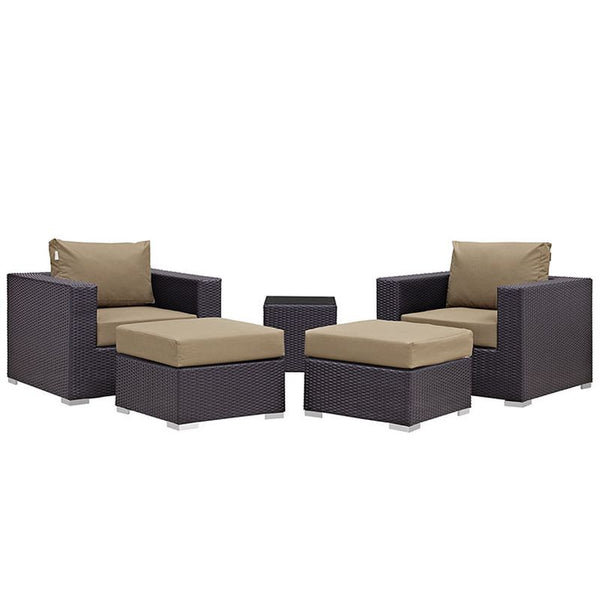 Convene 5 Piece Outdoor Patio Sectional Set in Espresso Mocha