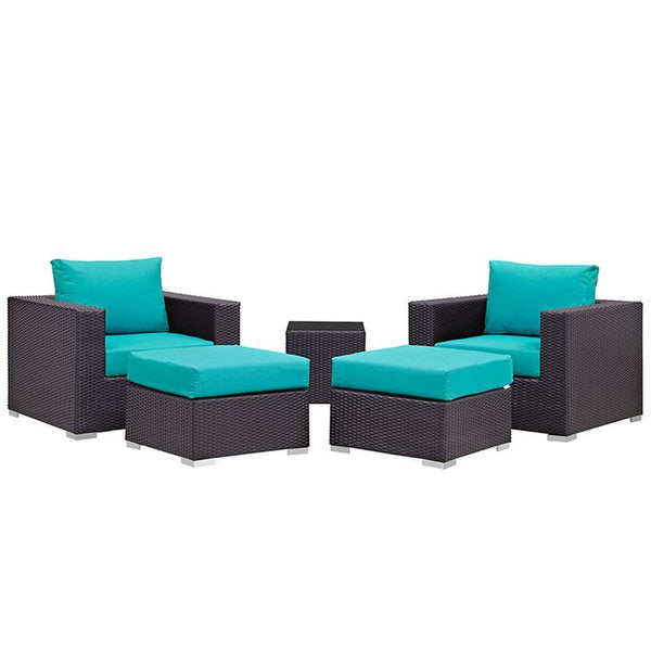 Convene 5 Piece Outdoor Patio Sectional Set in Espresso Turquoise