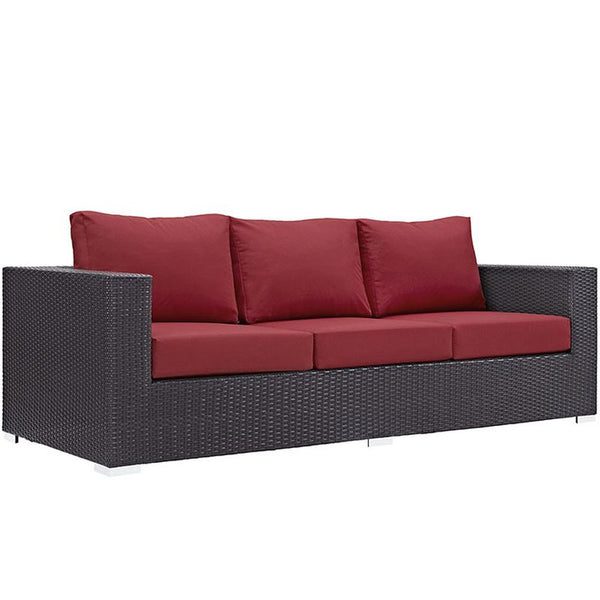 Convene Outdoor Patio Sofa in Espresso Red