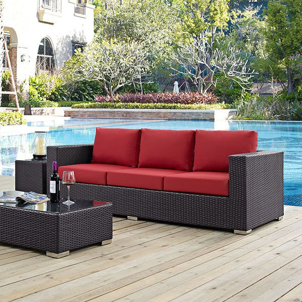 Convene Outdoor Patio Sofa in Espresso Red