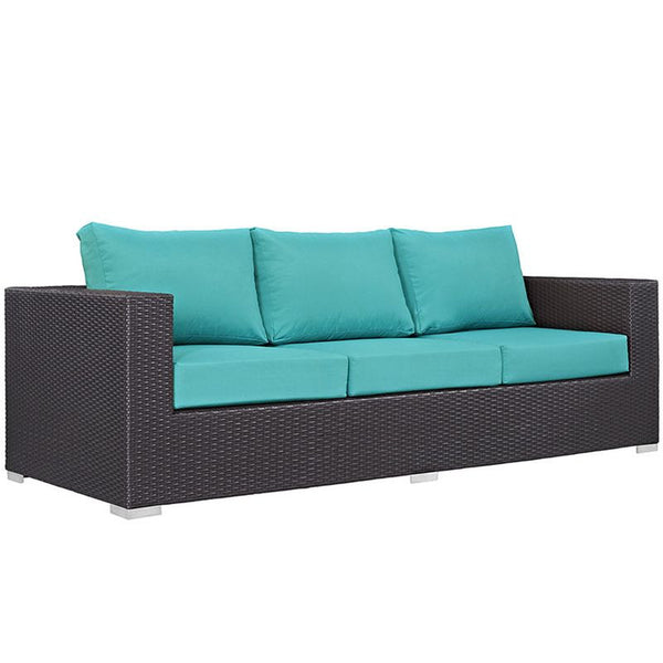 Convene Outdoor Patio Sofa in Espresso Turquoise