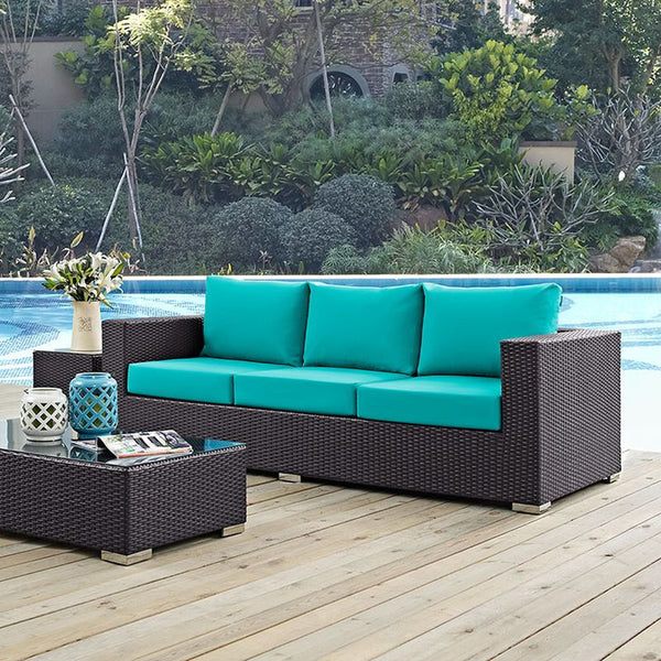 Convene Outdoor Patio Sofa in Espresso Turquoise