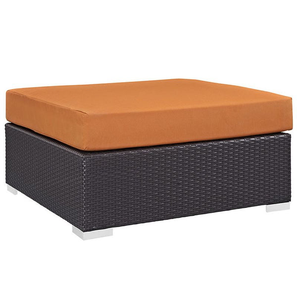 Convene Outdoor Patio Large Square Ottoman in Espresso Orange