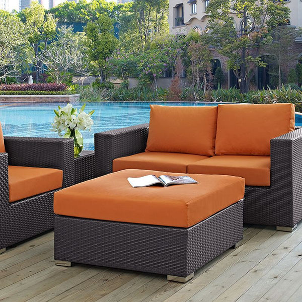 Convene Outdoor Patio Large Square Ottoman in Espresso Orange