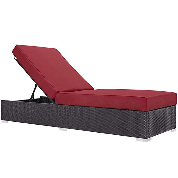 Convene Outdoor Patio Chaise Lounge in Espresso Red