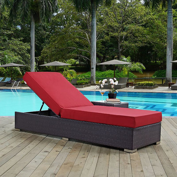 Convene Outdoor Patio Chaise Lounge in Espresso Red