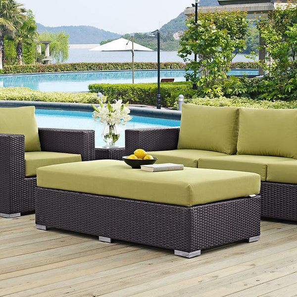 Convene Outdoor Patio Fabric Rectangle Ottoman in Espresso Peridot
