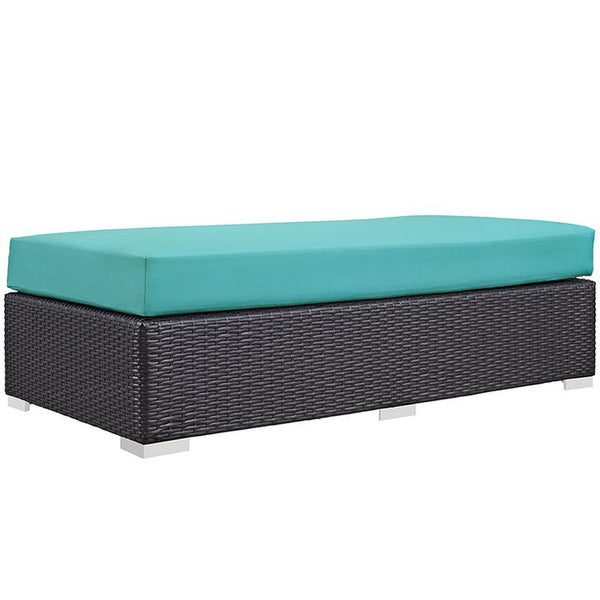 Convene Outdoor Patio Fabric Rectangle Ottoman in Espresso Turquoise