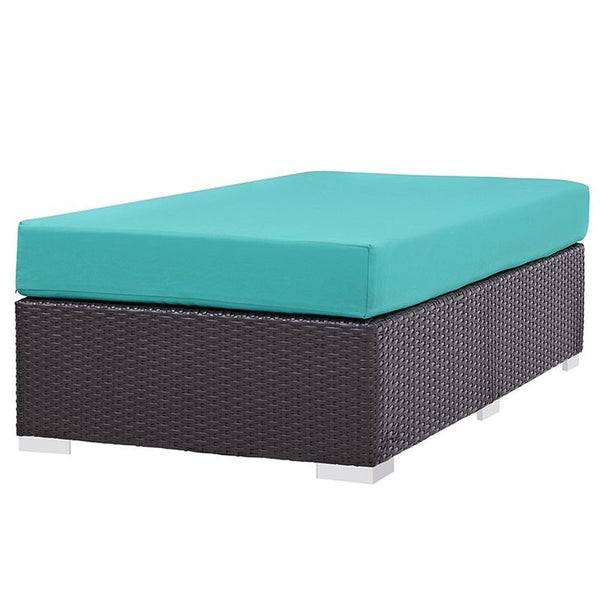Convene Outdoor Patio Fabric Rectangle Ottoman in Espresso Turquoise