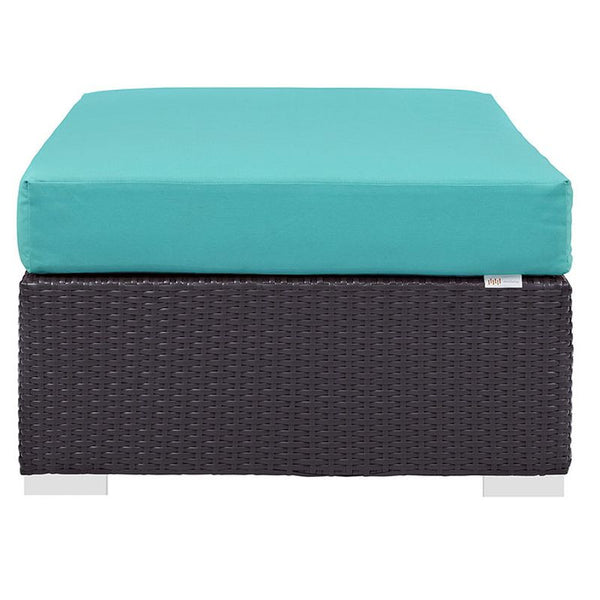 Convene Outdoor Patio Fabric Rectangle Ottoman in Espresso Turquoise