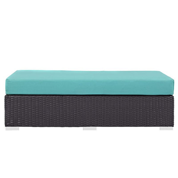 Convene Outdoor Patio Fabric Rectangle Ottoman in Espresso Turquoise