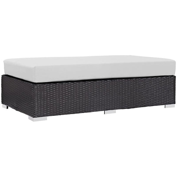 Convene Outdoor Patio Fabric Rectangle Ottoman in Espresso White