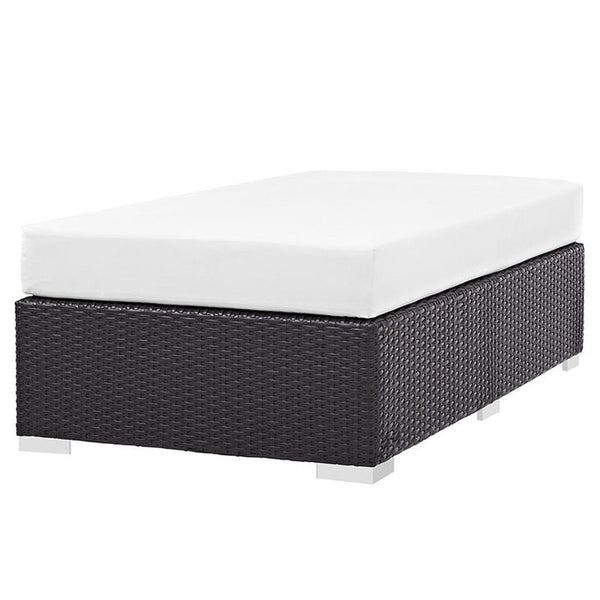Convene Outdoor Patio Fabric Rectangle Ottoman in Espresso White