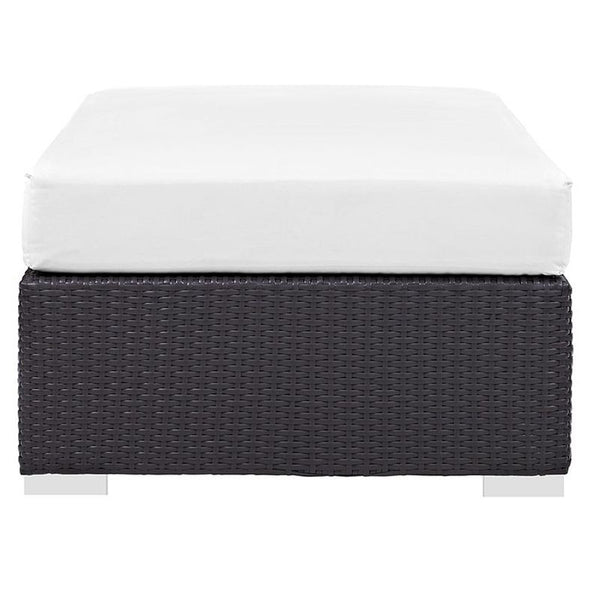 Convene Outdoor Patio Fabric Rectangle Ottoman in Espresso White