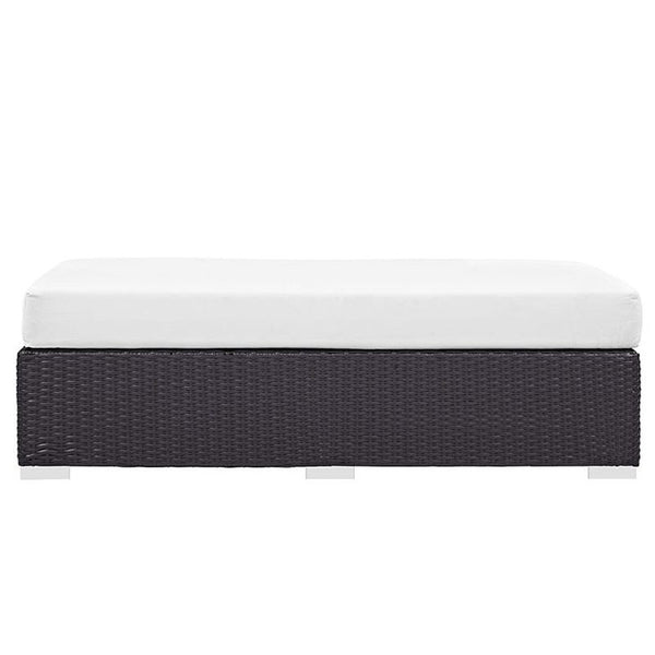 Convene Outdoor Patio Fabric Rectangle Ottoman in Espresso White