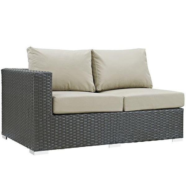 Sojourn Outdoor Patio Sunbrella® Left Arm Loveseat in Canvas Antique Beige