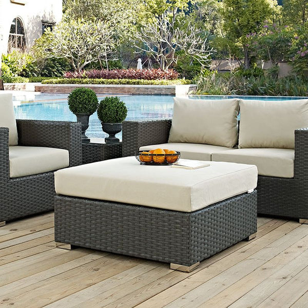 Sojourn Outdoor Patio Sunbrella® Square Ottoman in Canvas Antique Beige