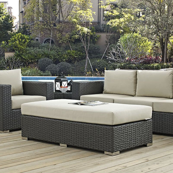 Sojourn Outdoor Patio Fabric Sunbrella® Rectangle Ottoman in Canvas Antique Beige