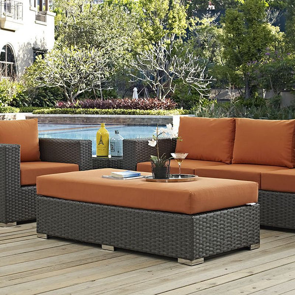 Sojourn Outdoor Patio Fabric Sunbrella® Rectangle Ottoman in Canvas Tuscan