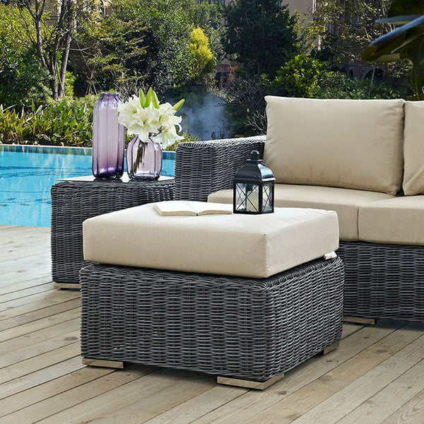 Summon Outdoor Patio Sunbrella® Ottoman in Canvas Antique Beige