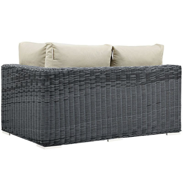 Summon Outdoor Patio Sunbrella® Right Arm Loveseat in Canvas Antique Beige