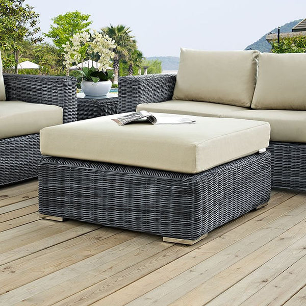 Summon Outdoor Patio Sunbrella® Square Ottoman in Canvas Antique Beige