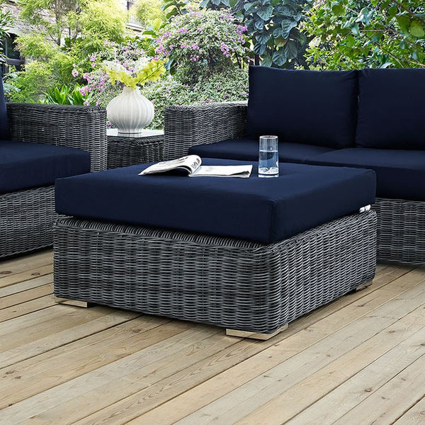 Summon Outdoor Patio Sunbrella® Square Ottoman in Canvas Navy