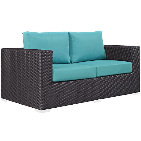 Convene Outdoor Patio Loveseat in Espresso Turquoise