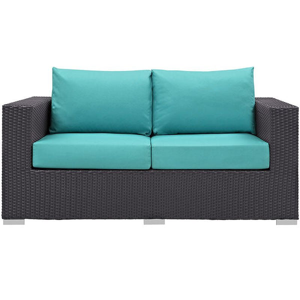 Convene Outdoor Patio Loveseat in Espresso Turquoise