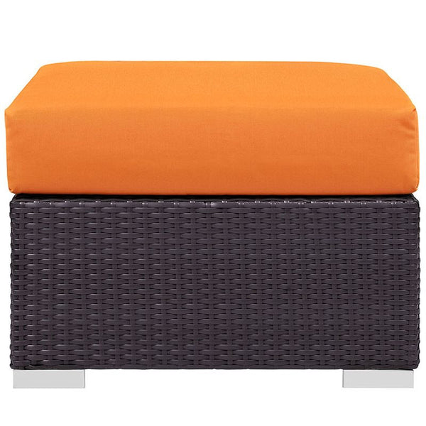 Convene Outdoor Patio Fabric Square Ottoman in Espresso Orange
