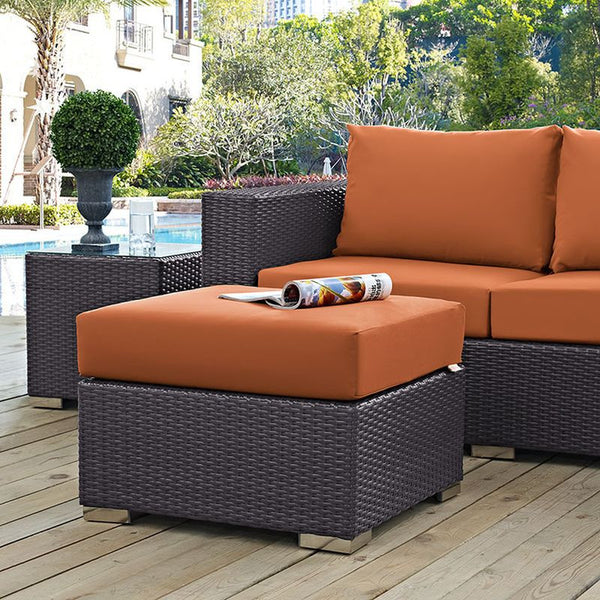 Convene Outdoor Patio Fabric Square Ottoman in Espresso Orange