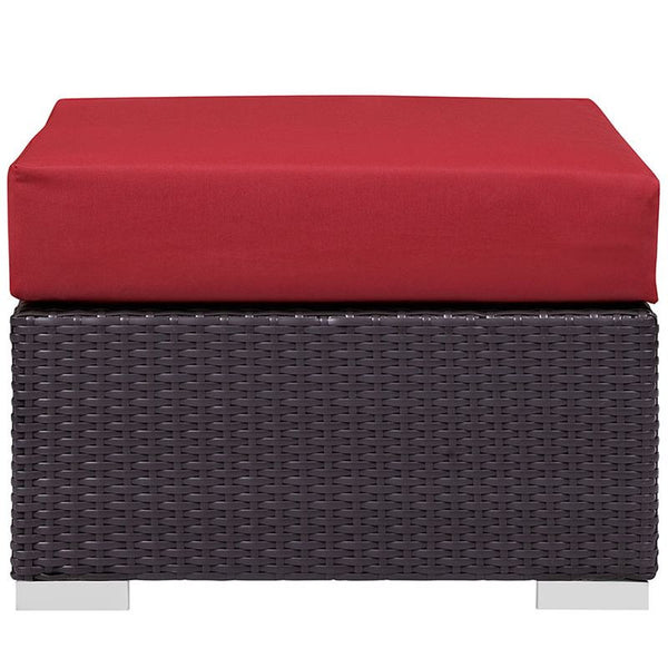 Convene Outdoor Patio Fabric Square Ottoman in Espresso Red