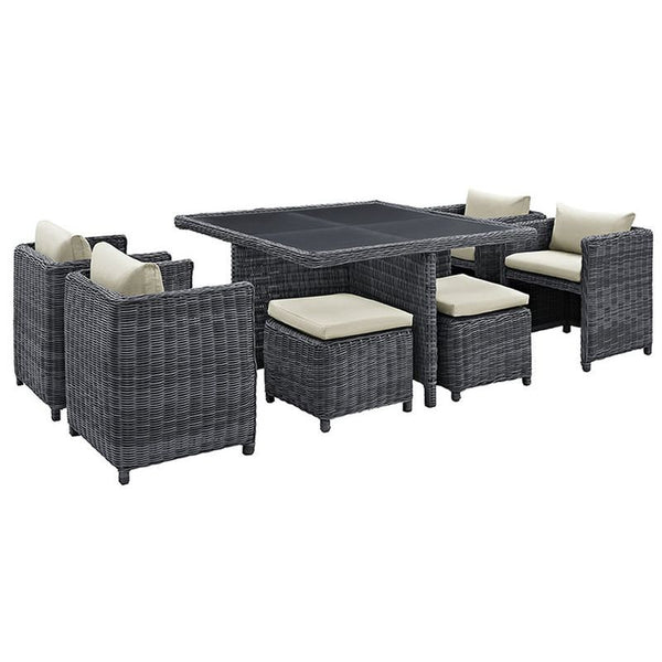 Summon 9 Piece Outdoor Patio Sunbrella® Dining Set in Antique Canvas Beige