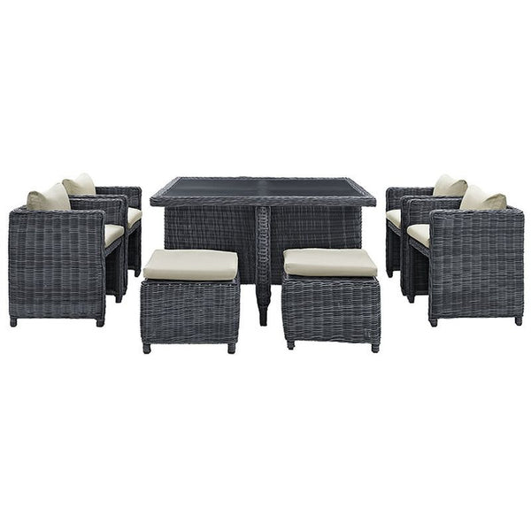 Summon 9 Piece Outdoor Patio Sunbrella® Dining Set in Antique Canvas Beige