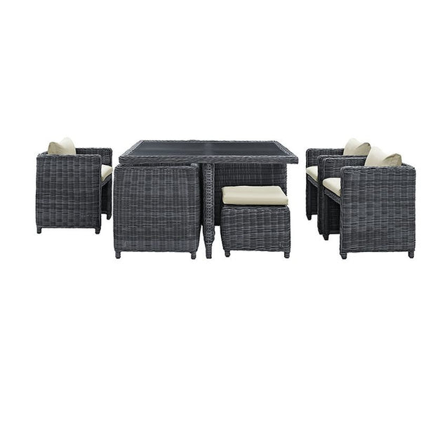 Summon 9 Piece Outdoor Patio Sunbrella® Dining Set in Antique Canvas Beige