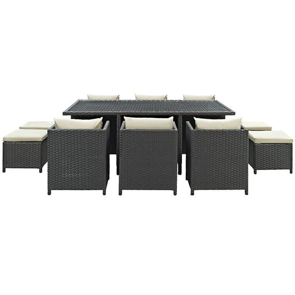 Sojourn 11 Piece Outdoor Patio Sunbrella® Dining Set in Antique Canvas Beige