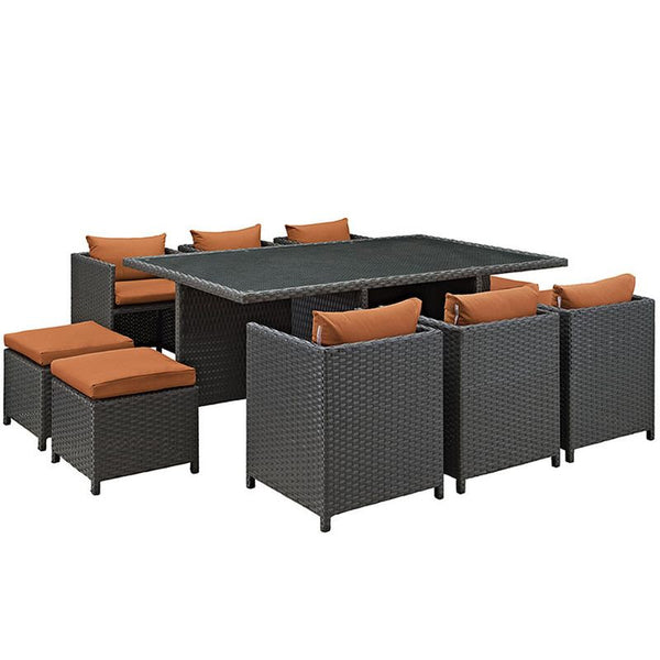 Sojourn 11 Piece Outdoor Patio Sunbrella® Dining Set in Canvas Tuscan
